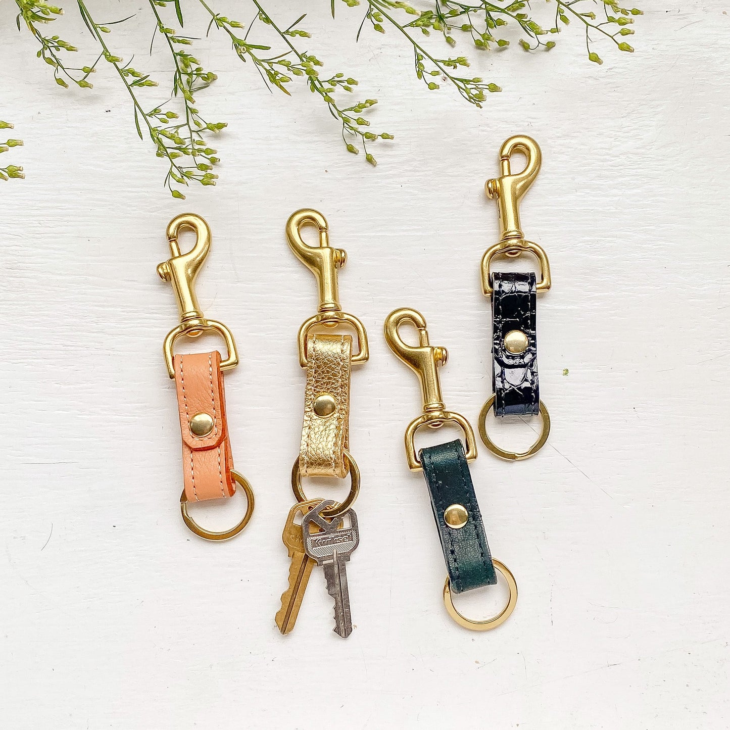 Stitched Leather & Brass Key Fob