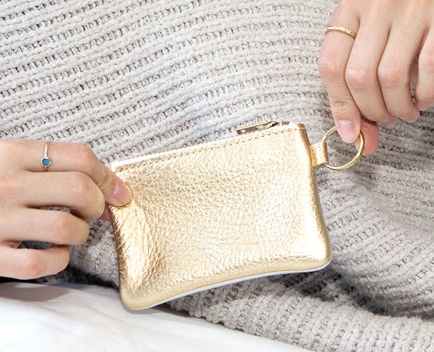 Leather Coin Purse Keychain 4"
