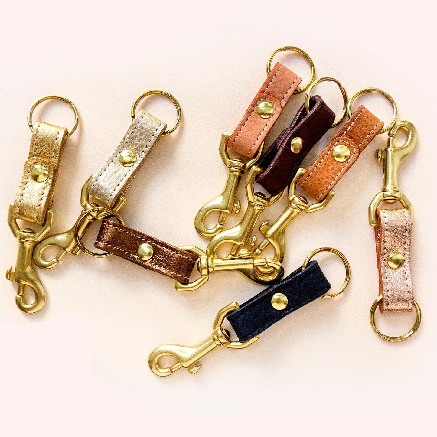 Stitched Leather & Brass Key Fob