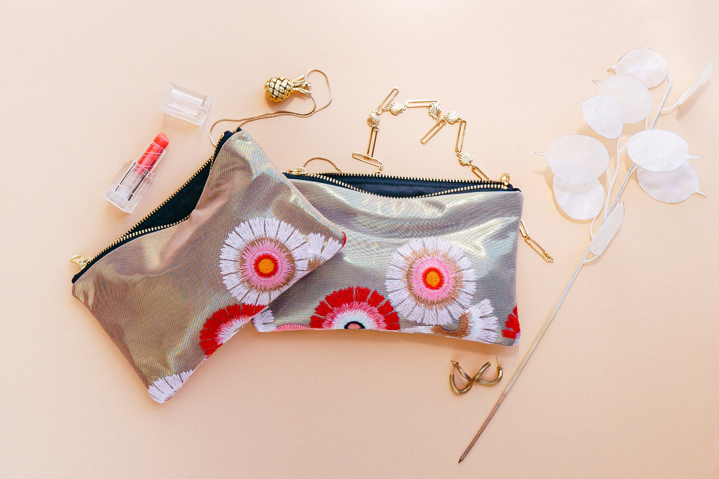 Shimmering Flowers Pouch Small