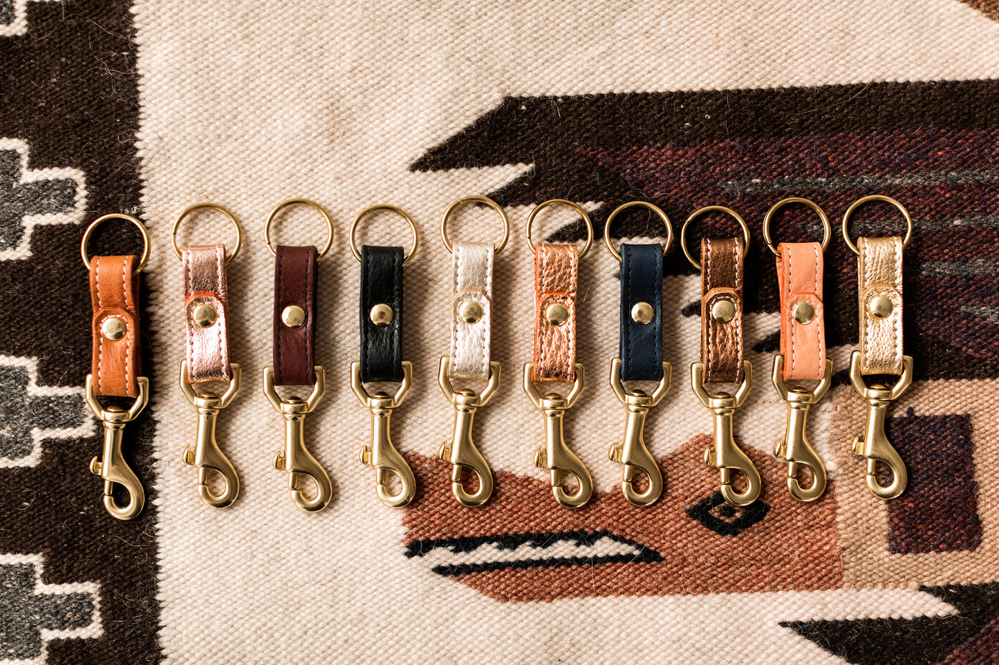 Stitched Leather & Brass Key Fob